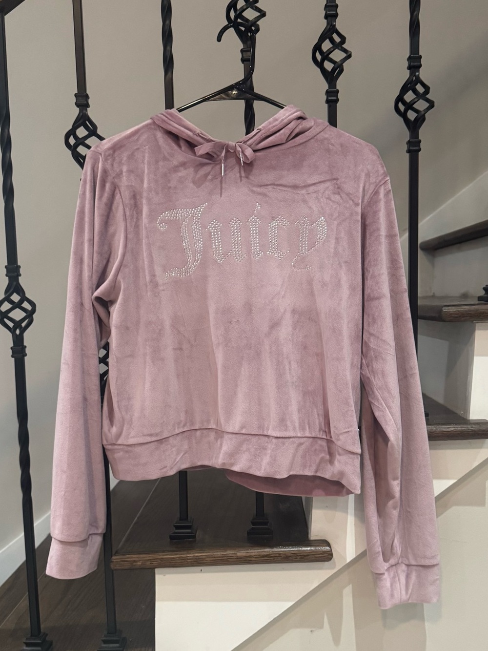 Juicy Couture Pink Velour Rhinestone Pullover Hoodie